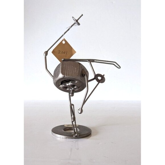 Junk Art VTG 2001 Vernart Ski Nut Skier Figurine Handcrafted Metal 6" Tag Canada - Picture 2 of 12